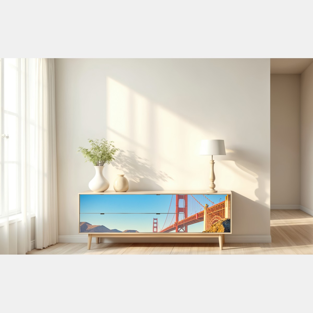Repositionierbarer Aufkleber Golden Gate Bridge über der bucht von San Francisco – Wallnifity® Repositionierbarer Aufkleber Golden Gate Bridge über der bucht von San Francisco – Wallnifity®