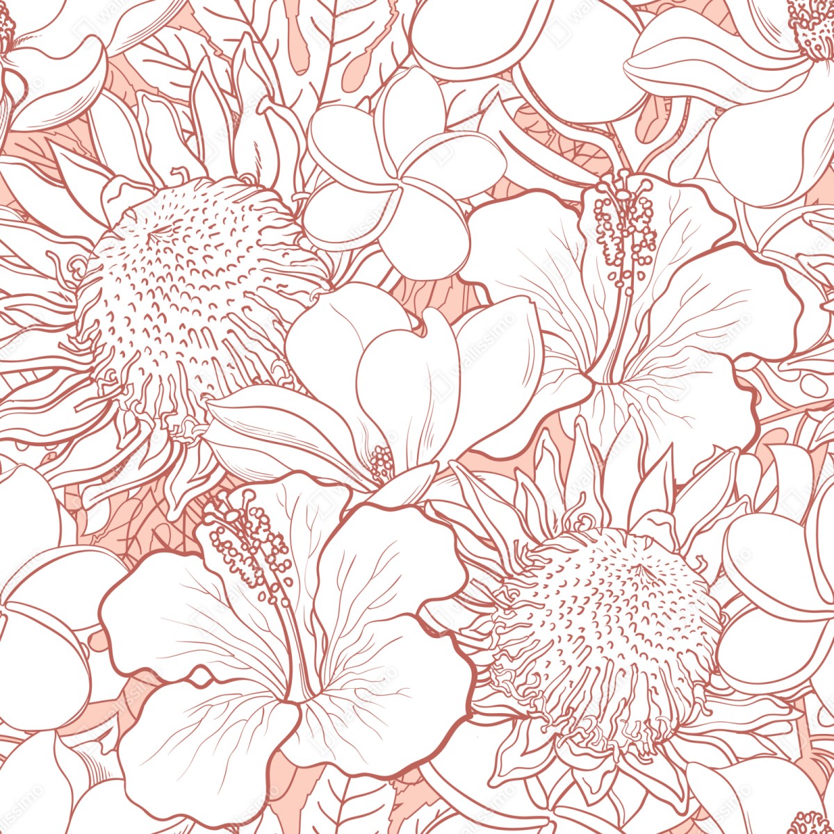 Repositionierbarer Aufkleber zartes korallenfarbenes blumenmuster – Wallnifity® Repositionierbarer Aufkleber zartes korallenfarbenes blumenmuster – Wallnifity®