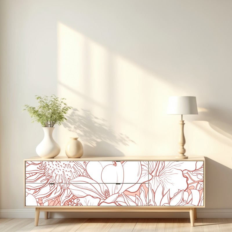 Repositionierbarer Aufkleber zartes korallenfarbenes blumenmuster – Wallnifity® Repositionierbarer Aufkleber zartes korallenfarbenes blumenmuster – Wallnifity®