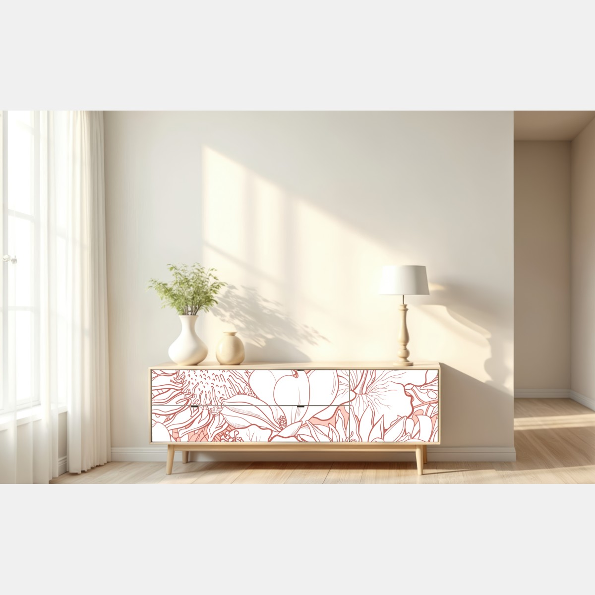 Repositionierbarer Aufkleber zartes korallenfarbenes blumenmuster – Wallnifity® Repositionierbarer Aufkleber zartes korallenfarbenes blumenmuster – Wallnifity®