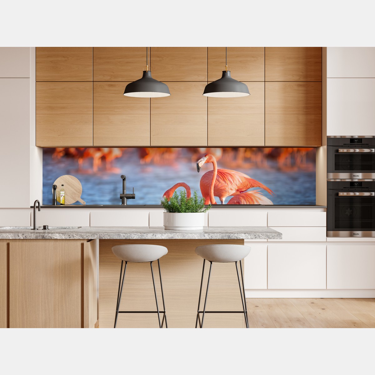 Repositionierbarer Aufkleber anmutige flamingos im flachen wasser – Wallnifity® Repositionierbarer Aufkleber anmutige flamingos im flachen wasser – Wallnifity®