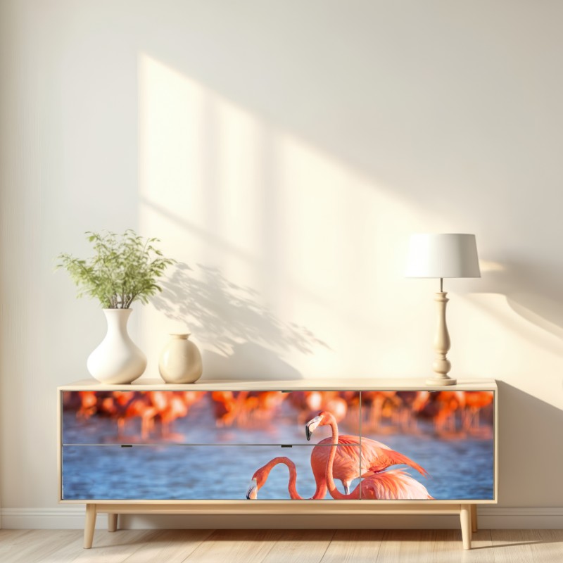 Repositionierbarer Aufkleber anmutige flamingos im flachen wasser – Wallnifity® Repositionierbarer Aufkleber anmutige flamingos im flachen wasser – Wallnifity®