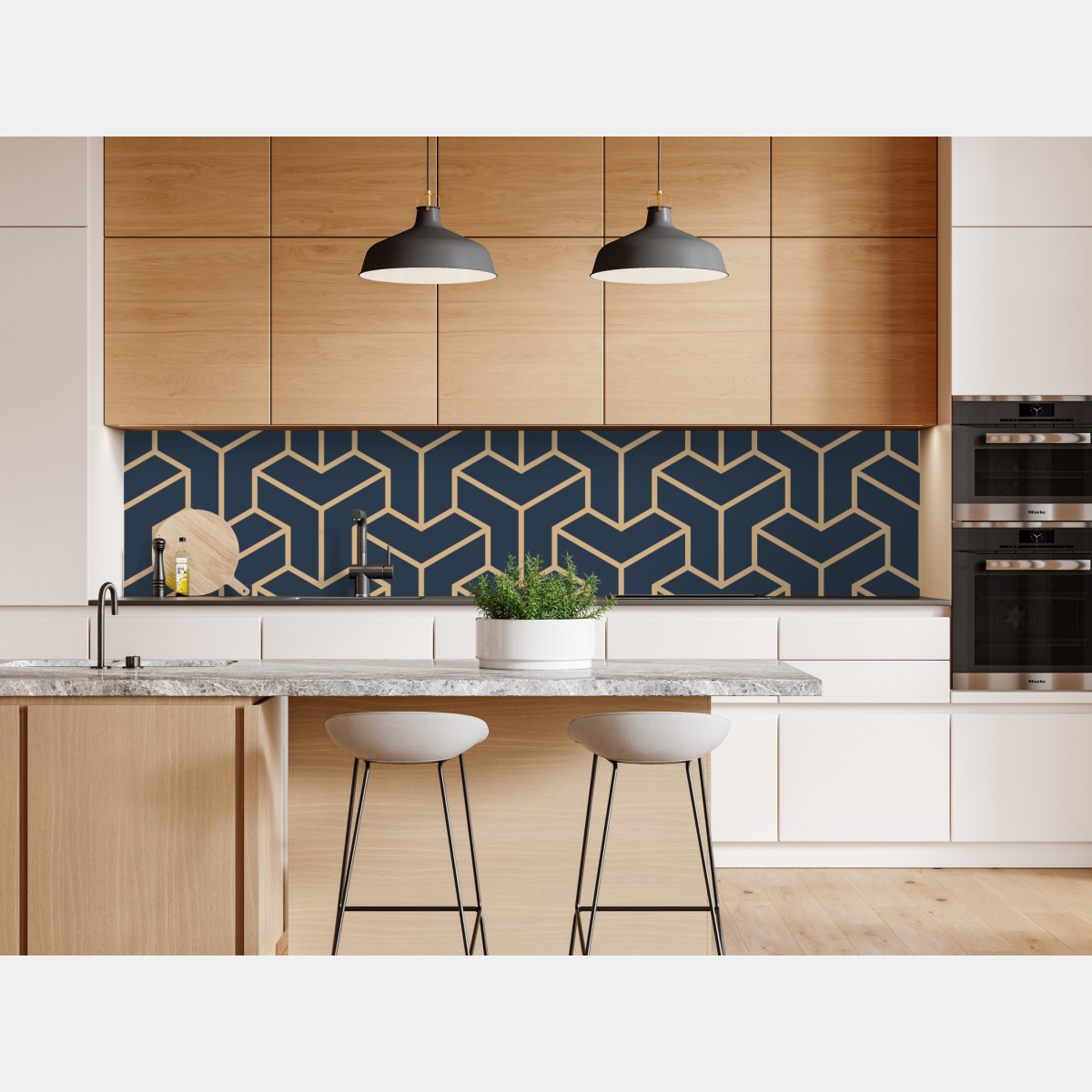 Repositionierbarer Aufkleber marineblaues geometrisches würfelmuster – Wallnifity® Repositionierbarer Aufkleber marineblaues geometrisches würfelmuster – Wallnifity®