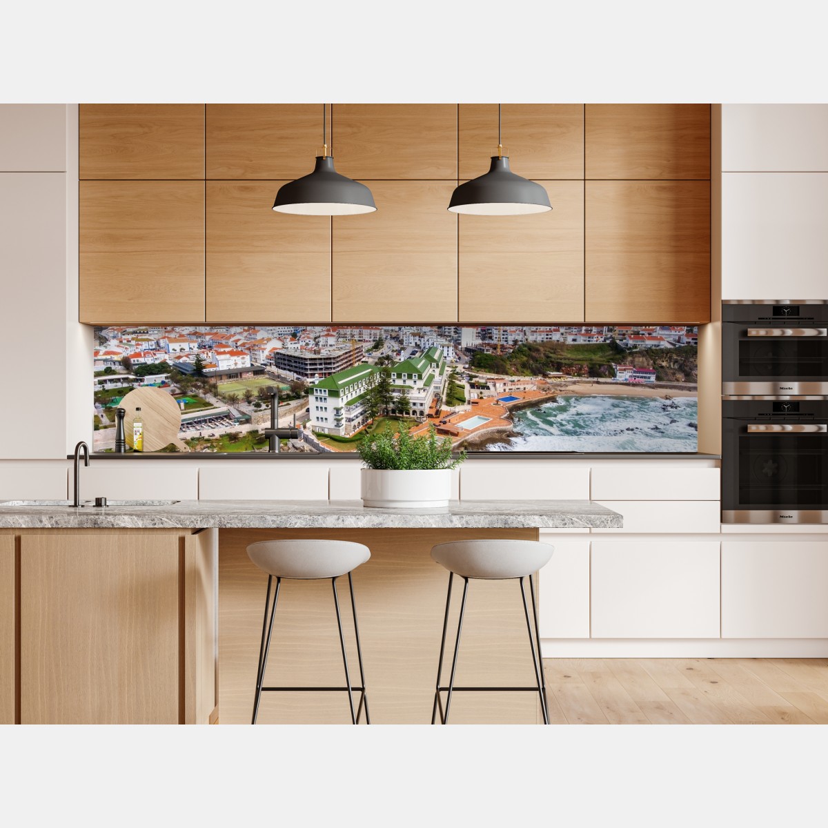 Repositionierbarer Aufkleber luftaufnahme einer küstenstadt mit tosenden wellen – Wallnifity® Repositionierbarer Aufkleber luftaufnahme einer küstenstadt mit tosenden wellen – Wallnifity®