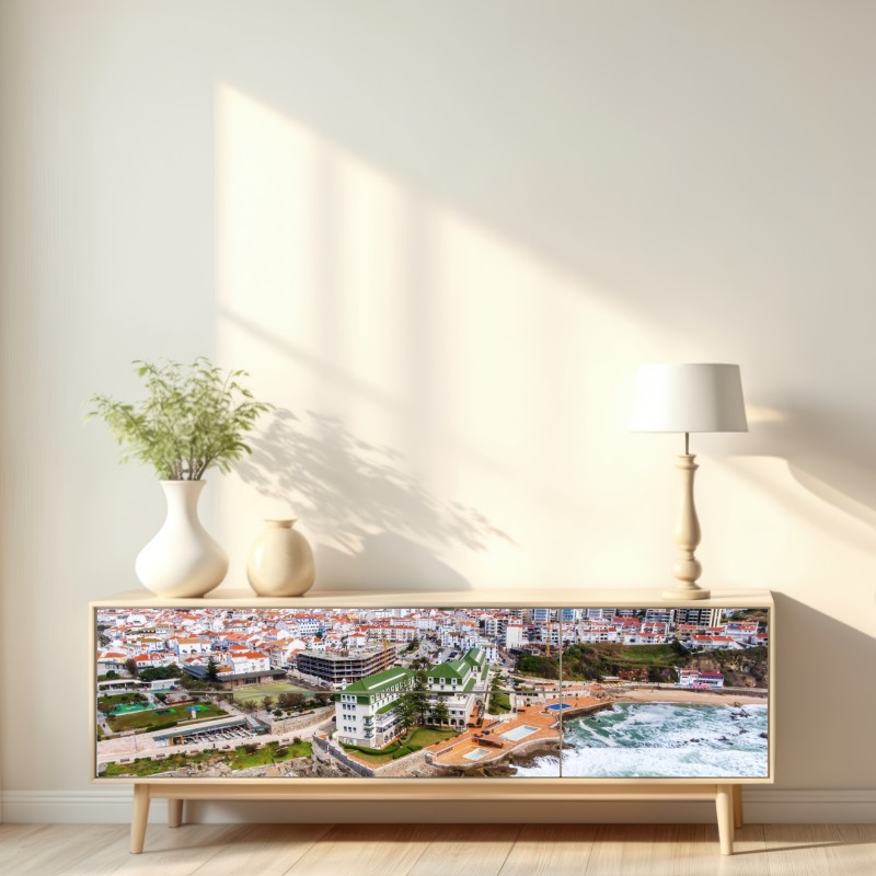 Repositionierbarer Aufkleber luftaufnahme einer küstenstadt mit tosenden wellen – Wallnifity® Repositionierbarer Aufkleber luftaufnahme einer küstenstadt mit tosenden wellen – Wallnifity®