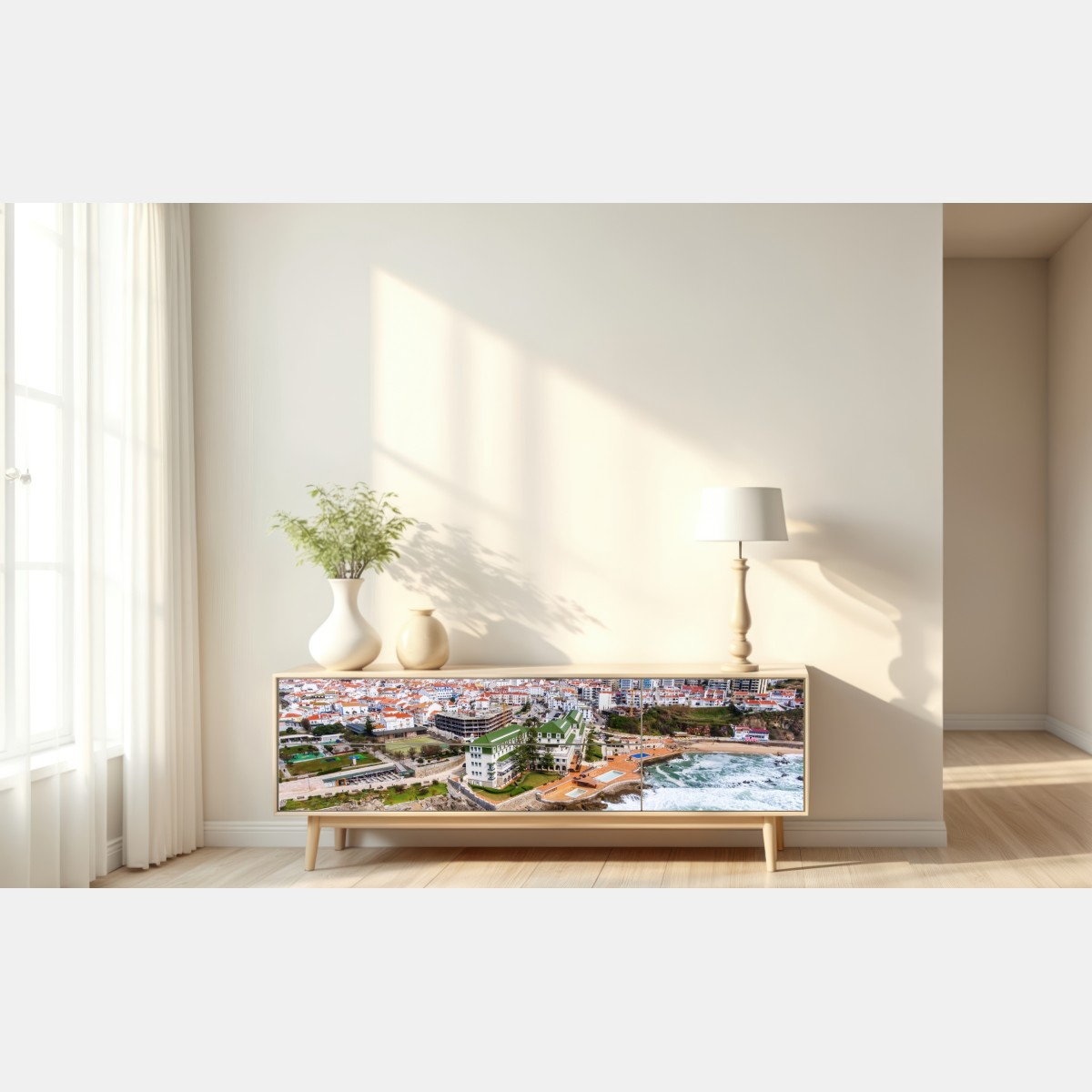 Repositionierbarer Aufkleber luftaufnahme einer küstenstadt mit tosenden wellen – Wallnifity® Repositionierbarer Aufkleber luftaufnahme einer küstenstadt mit tosenden wellen – Wallnifity®
