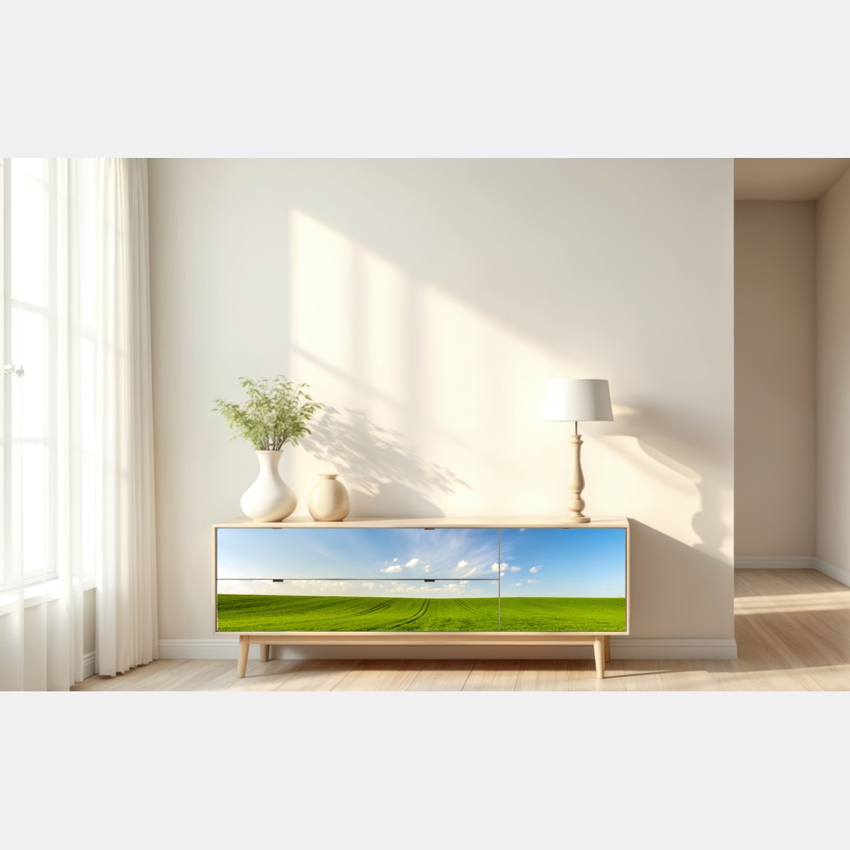 Repositionierbarer Aufkleber frühlingsgrüne wiesenpanorama – Wallnifity® Repositionierbarer Aufkleber frühlingsgrüne wiesenpanorama – Wallnifity®