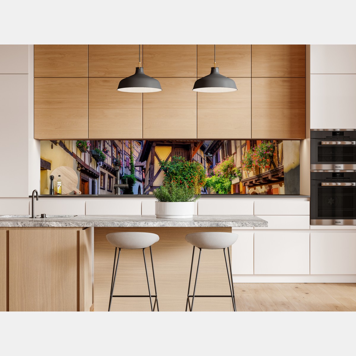 Repositionierbarer Aufkleber malerische fachwerkstraße in Eguisheim, Elsass – Wallnifity® Repositionierbarer Aufkleber malerische fachwerkstraße in Eguisheim, Elsass – Wallnifity®