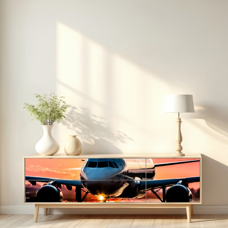 Repositionierbarer Aufkleber jet im sonnenuntergang auf der startbahn – Wallnifity® Repositionierbarer Aufkleber jet im sonnenuntergang auf der startbahn – Wallnifity®