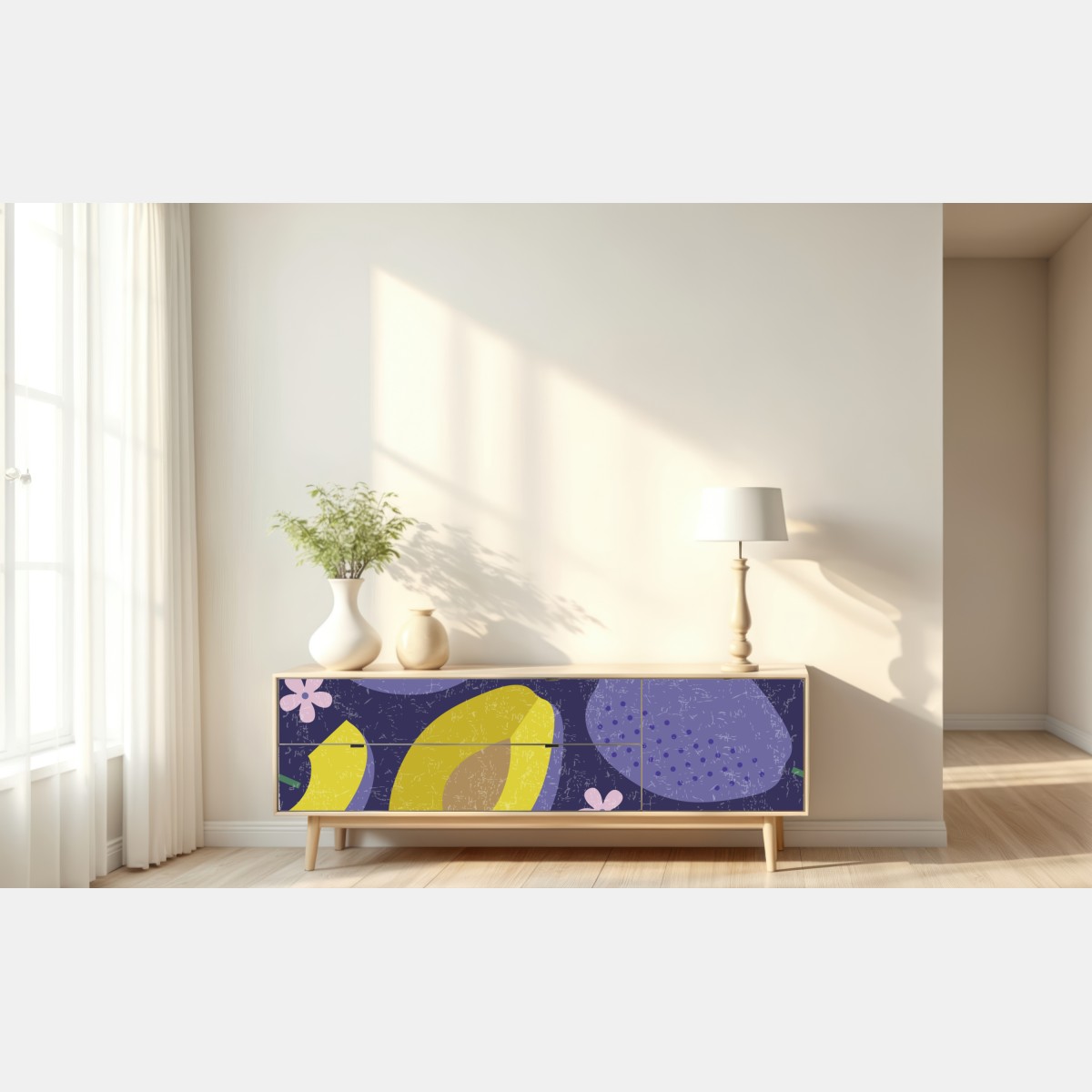 Repositionierbarer Aufkleber verspieltes pflaumenmuster mit blättern – Wallnifity® Repositionierbarer Aufkleber verspieltes pflaumenmuster mit blättern – Wallnifity®