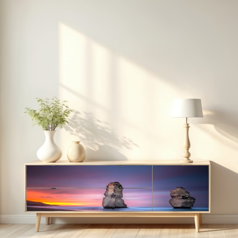 Repositionierbarer Aufkleber ruhige küstenlandschaft mit felsformationen bei sonnenuntergang – Wallnifity® Repositionierbarer Aufkleber ruhige küstenlandschaft mit felsformationen bei sonnenuntergang – Wallnifity®