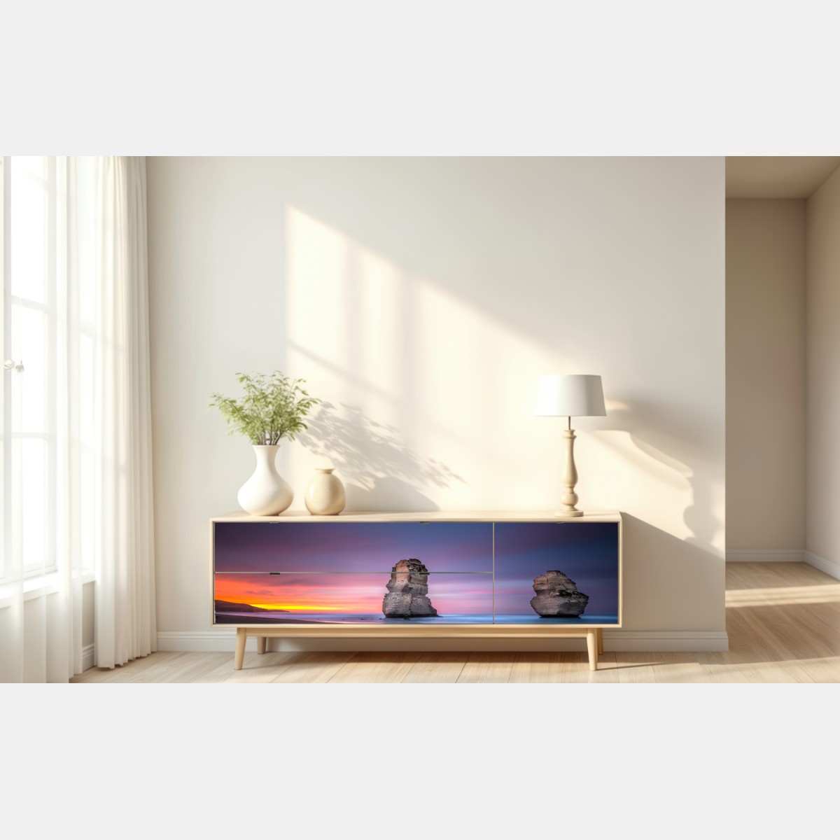 Repositionierbarer Aufkleber ruhige küstenlandschaft mit felsformationen bei sonnenuntergang – Wallnifity® Repositionierbarer Aufkleber ruhige küstenlandschaft mit felsformationen bei sonnenuntergang – Wallnifity®