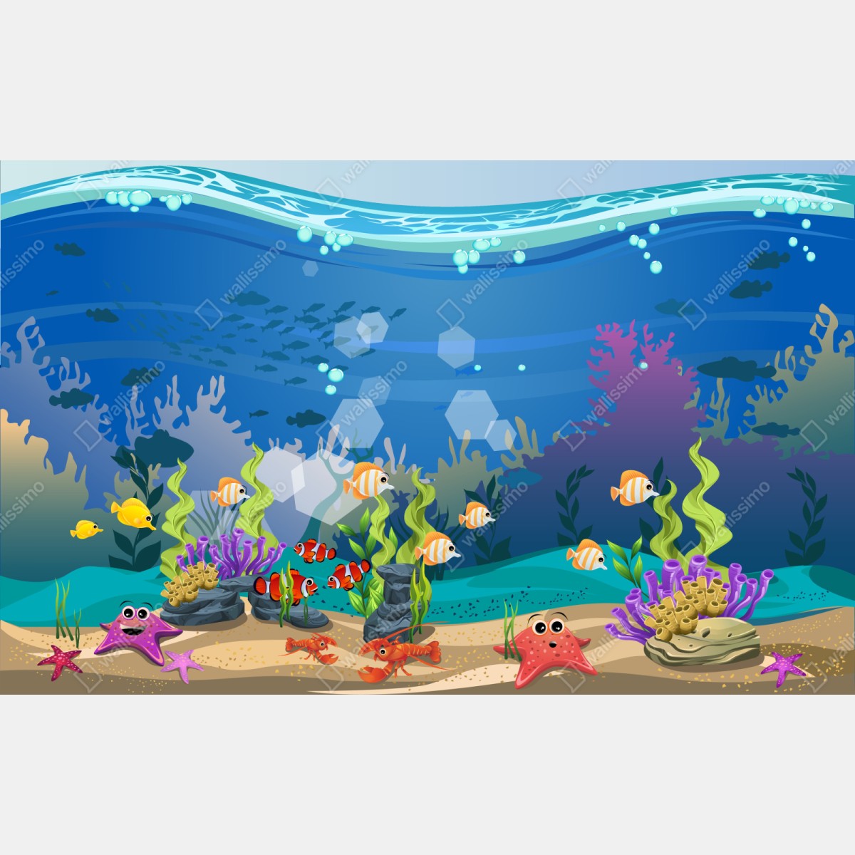 Repositionierbarer Aufkleber verspielte unterwasserwelt mit korallenriff – Wallnifity® Repositionierbarer Aufkleber verspielte unterwasserwelt mit korallenriff – Wallnifity®