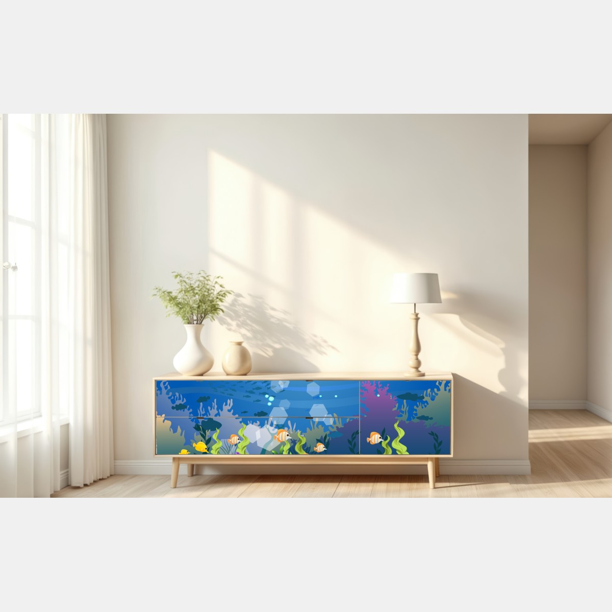 Repositionierbarer Aufkleber verspielte unterwasserwelt mit korallenriff – Wallnifity® Repositionierbarer Aufkleber verspielte unterwasserwelt mit korallenriff – Wallnifity®