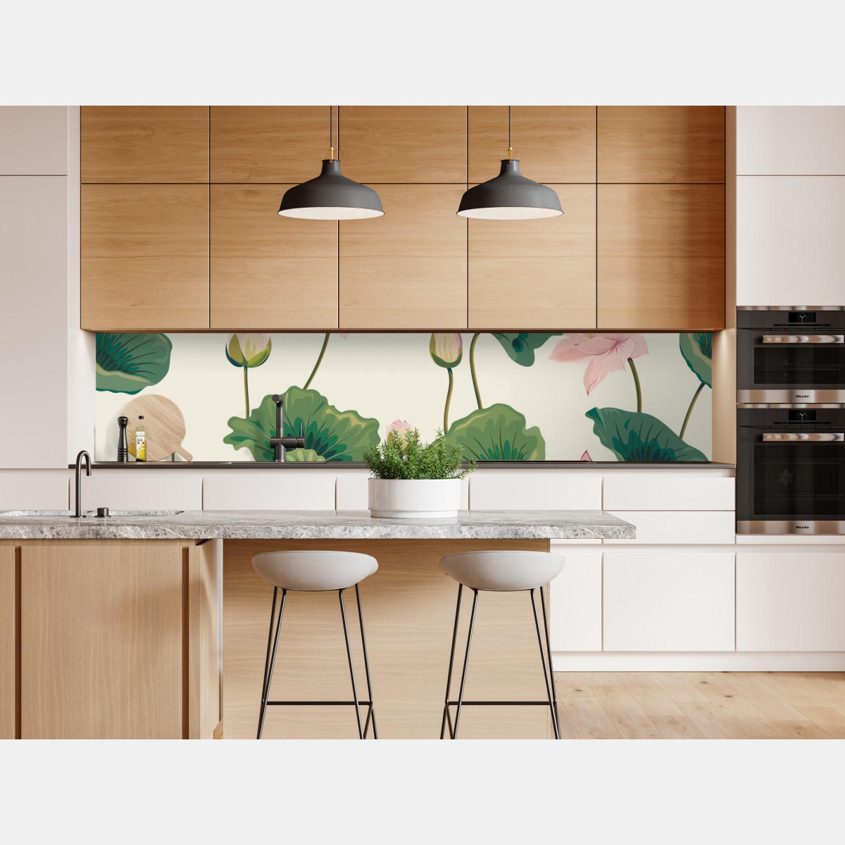 Repositionierbarer Aufkleber ruhiges botanisches lotosmuster – Wallnifity® Repositionierbarer Aufkleber ruhiges botanisches lotosmuster – Wallnifity®