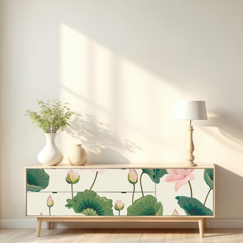 Repositionierbarer Aufkleber ruhiges botanisches lotosmuster – Wallnifity® Repositionierbarer Aufkleber ruhiges botanisches lotosmuster – Wallnifity®
