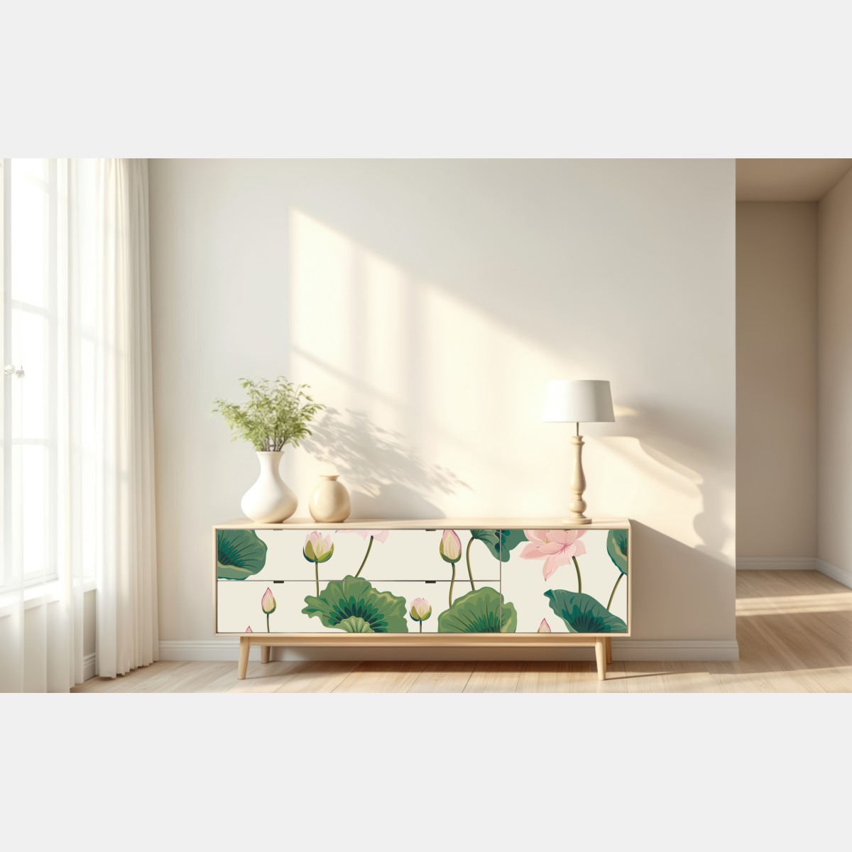 Repositionierbarer Aufkleber ruhiges botanisches lotosmuster – Wallnifity® Repositionierbarer Aufkleber ruhiges botanisches lotosmuster – Wallnifity®