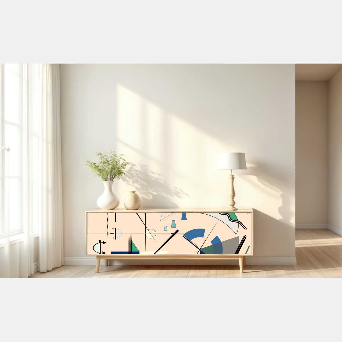 Repositionierbarer Aufkleber geometrische pastellkomposition – Wallnifity® Repositionierbarer Aufkleber geometrische pastellkomposition – Wallnifity®