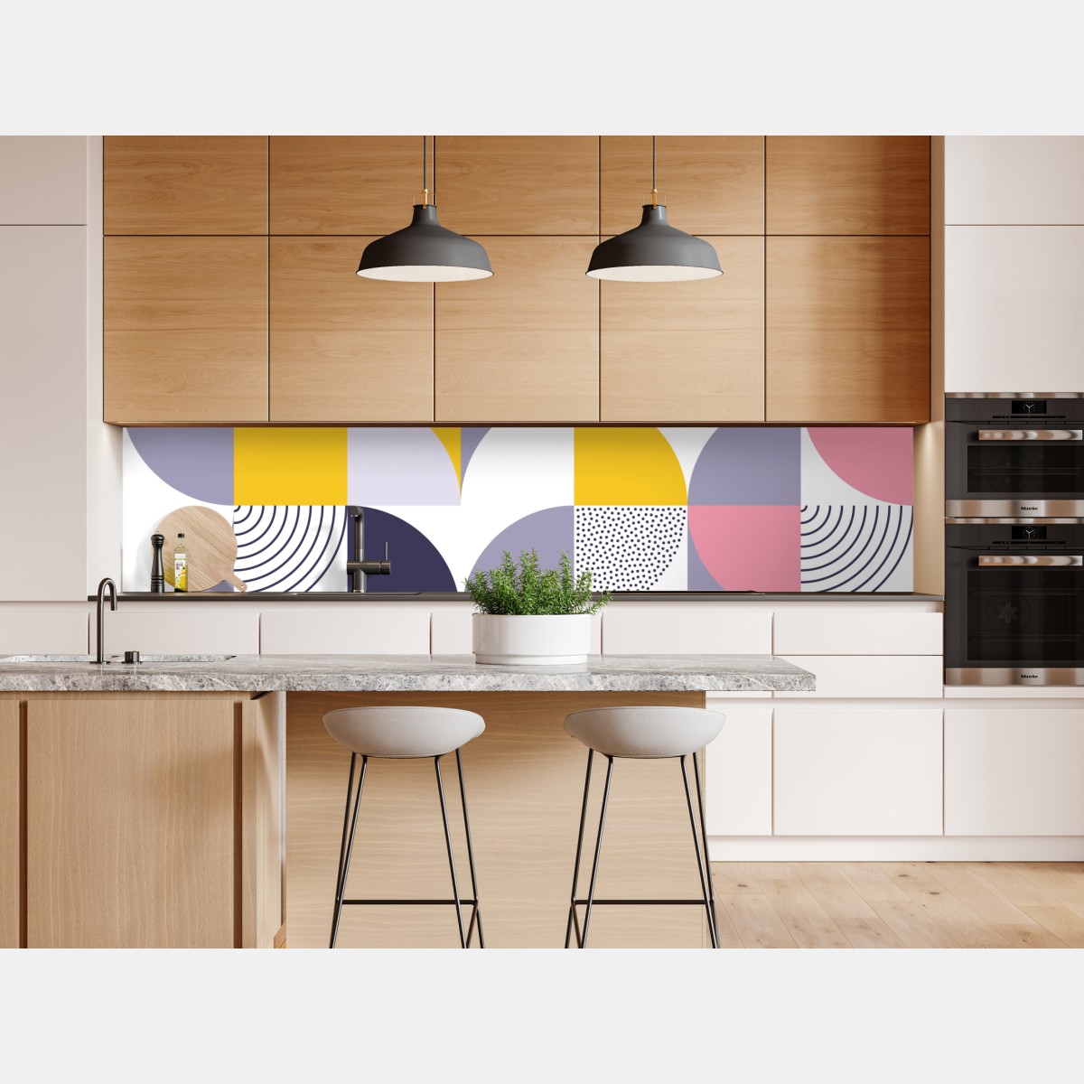 Repositionierbarer Aufkleber pastellfarbenes geometrisches muster mit halbkreisen – Wallnifity® Repositionierbarer Aufkleber pastellfarbenes geometrisches muster mit halbkreisen – Wallnifity®