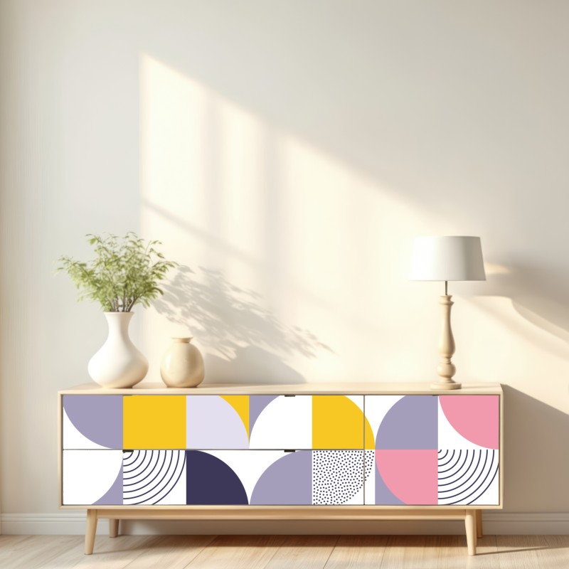 Repositionierbarer Aufkleber pastellfarbenes geometrisches muster mit halbkreisen – Wallnifity® Repositionierbarer Aufkleber pastellfarbenes geometrisches muster mit halbkreisen – Wallnifity®