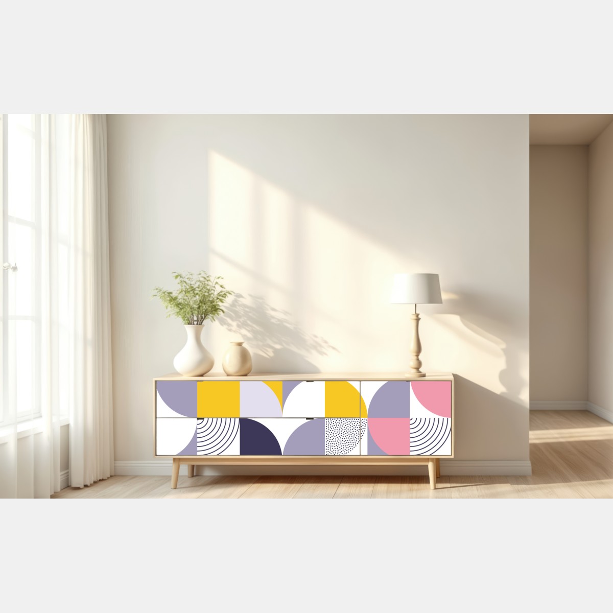 Repositionierbarer Aufkleber pastellfarbenes geometrisches muster mit halbkreisen – Wallnifity® Repositionierbarer Aufkleber pastellfarbenes geometrisches muster mit halbkreisen – Wallnifity®