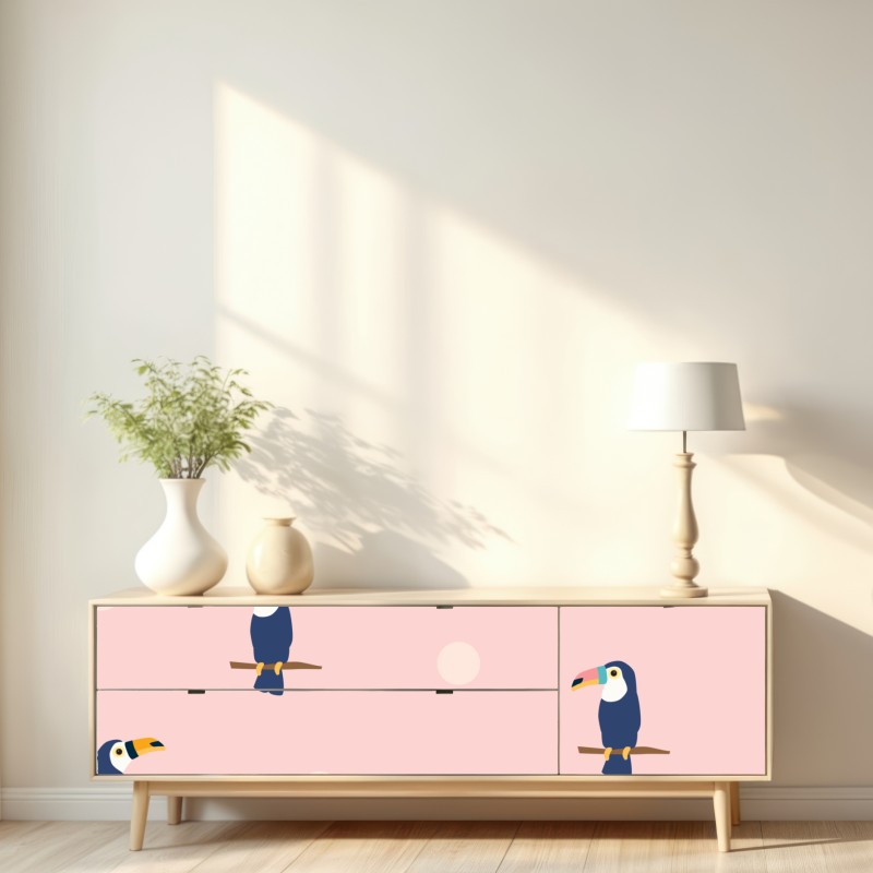 Repositionierbarer Aufkleber verspieltes tukanmuster auf pastellrosa – Wallnifity® Repositionierbarer Aufkleber verspieltes tukanmuster auf pastellrosa – Wallnifity®