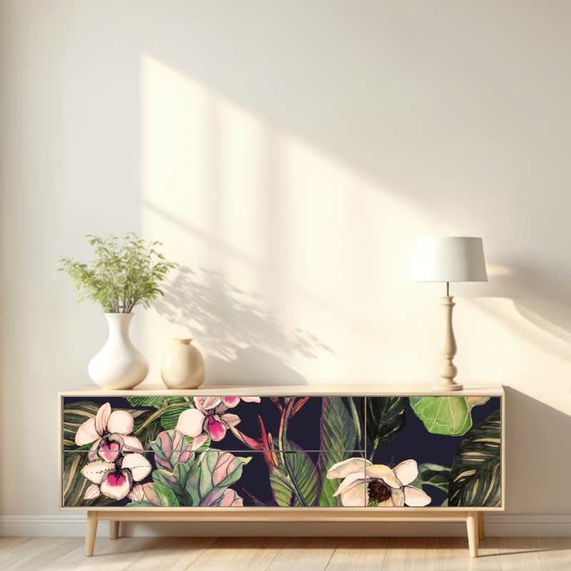 Repositionierbarer Aufkleber tropisches aquarell botanikmuster – Wallnifity® Repositionierbarer Aufkleber tropisches aquarell botanikmuster – Wallnifity®