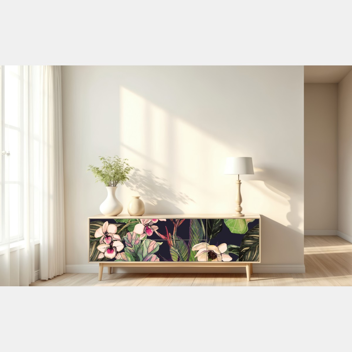 Repositionierbarer Aufkleber tropisches aquarell botanikmuster – Wallnifity® Repositionierbarer Aufkleber tropisches aquarell botanikmuster – Wallnifity®