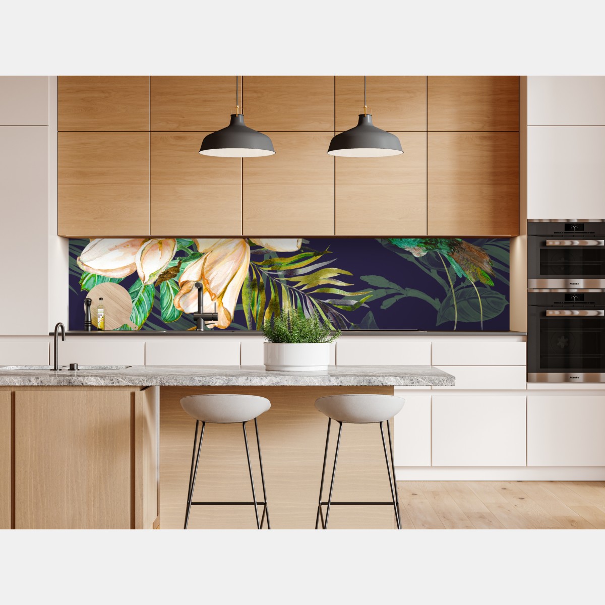 Repositionierbarer Aufkleber tropische kolibris und plumeria in aquarell – Wallnifity® Repositionierbarer Aufkleber tropische kolibris und plumeria in aquarell – Wallnifity®