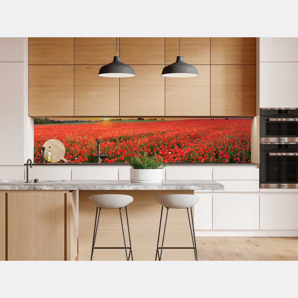 Repositionierbarer Aufkleber mohnfeld im sonnenuntergang – Wallnifity® Repositionierbarer Aufkleber mohnfeld im sonnenuntergang – Wallnifity®