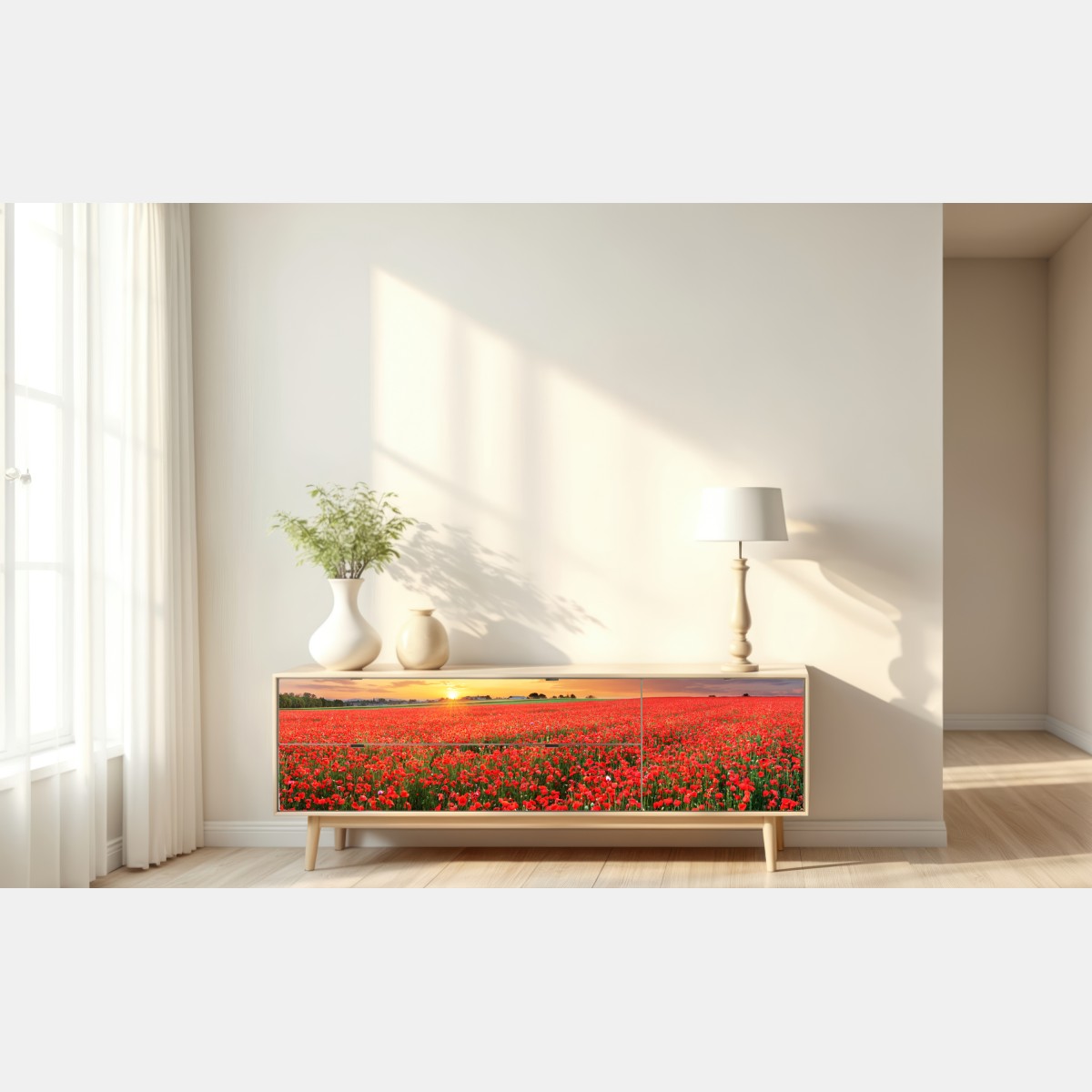 Repositionierbarer Aufkleber mohnfeld im sonnenuntergang – Wallnifity® Repositionierbarer Aufkleber mohnfeld im sonnenuntergang – Wallnifity®