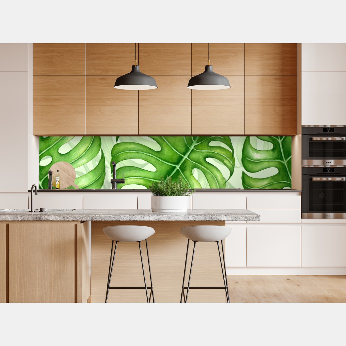 Repositionierbarer Aufkleber aquarell monstera blättermuster – Wallnifity® Repositionierbarer Aufkleber aquarell monstera blättermuster – Wallnifity®