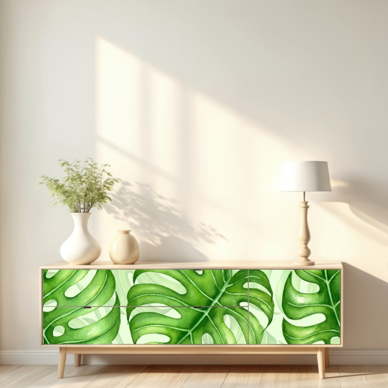 Repositionierbarer Aufkleber aquarell monstera blättermuster – Wallnifity® Repositionierbarer Aufkleber aquarell monstera blättermuster – Wallnifity®