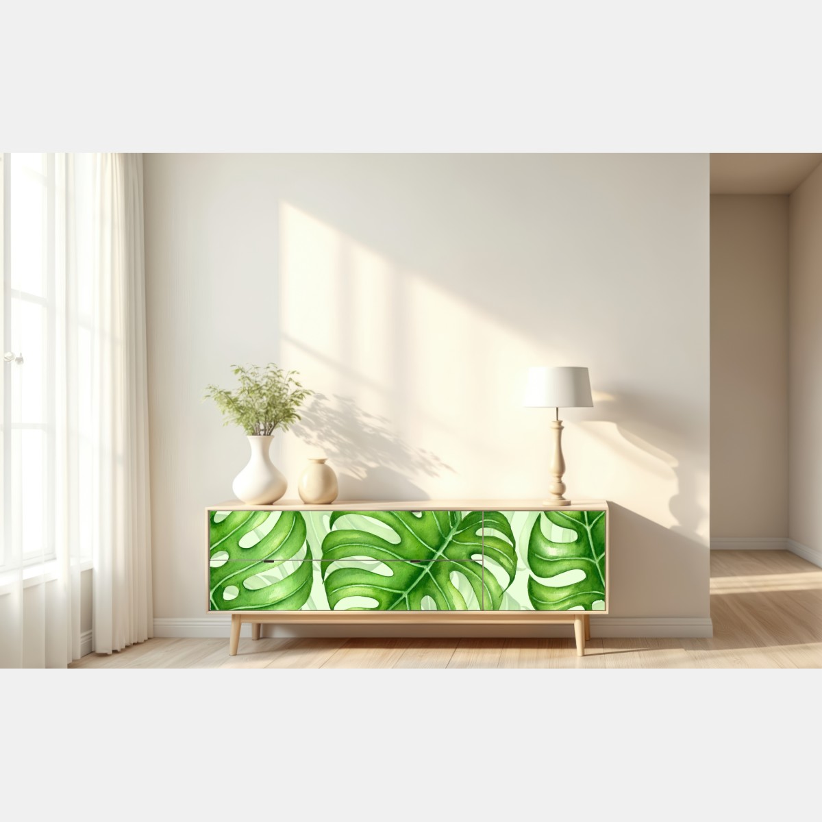 Repositionierbarer Aufkleber aquarell monstera blättermuster – Wallnifity® Repositionierbarer Aufkleber aquarell monstera blättermuster – Wallnifity®
