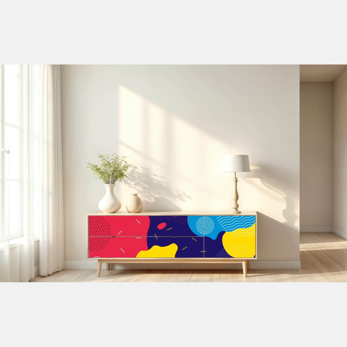 Repositionierbarer Aufkleber lebhaftes abstraktes formenmuster – Wallnifity® Repositionierbarer Aufkleber lebhaftes abstraktes formenmuster – Wallnifity®