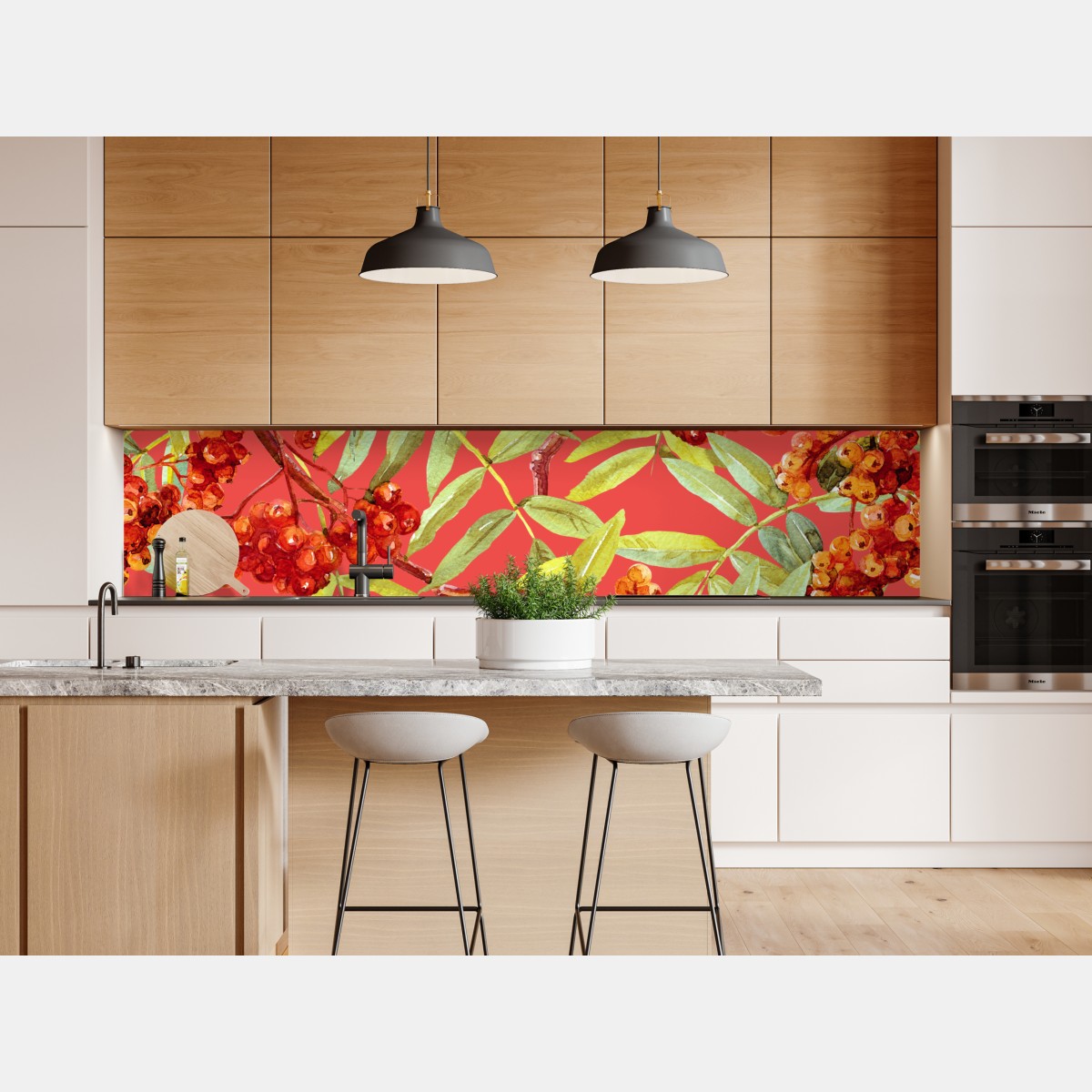 Repositionierbarer Aufkleber aquarellmuster mit vogelbeeren – Wallnifity® Repositionierbarer Aufkleber aquarellmuster mit vogelbeeren – Wallnifity®
