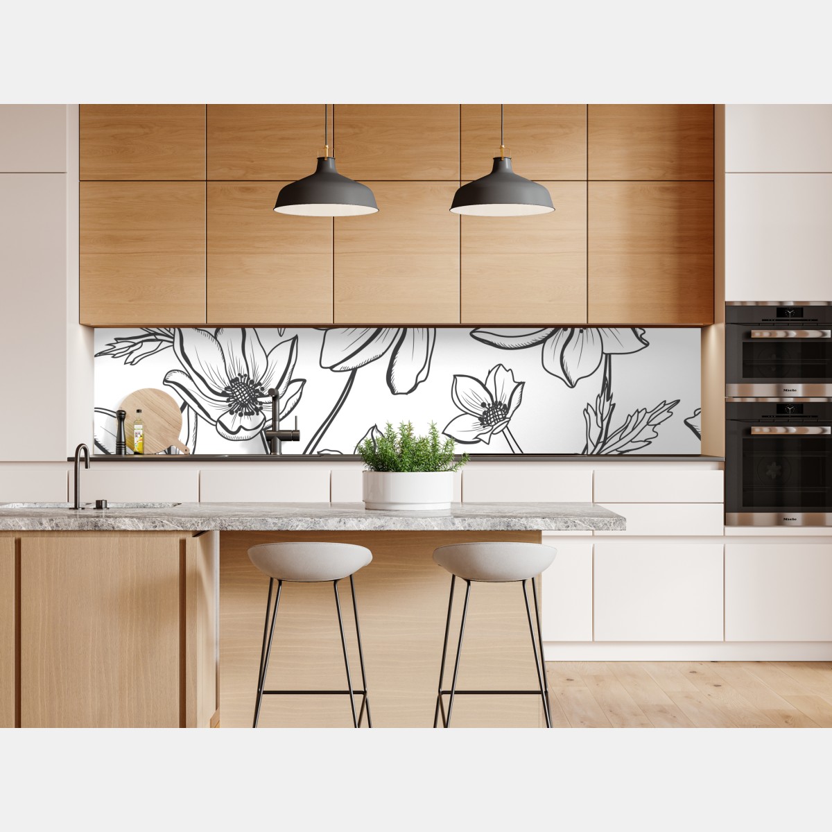 Repositionierbarer Aufkleber botanische linienzeichnung mit blumen – Wallnifity® Repositionierbarer Aufkleber botanische linienzeichnung mit blumen – Wallnifity®