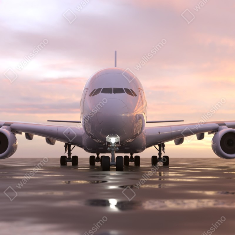 Repositionierbarer Aufkleber jet auf der startbahn bei sonnenuntergang – Wallnifity® Repositionierbarer Aufkleber jet auf der startbahn bei sonnenuntergang – Wallnifity®