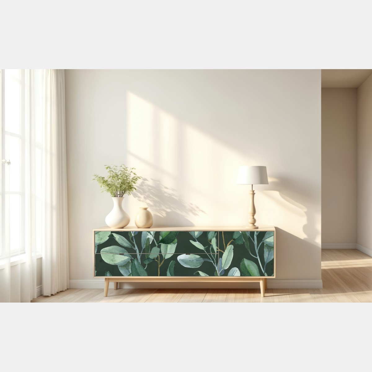 Repositionierbarer Aufkleber aquarell eukalyptusblätter muster auf dunkelgrünem hintergrund – Wallnifity® Repositionierbarer Aufkleber aquarell eukalyptusblätter muster auf dunkelgrünem hintergrund – Wallnifity®