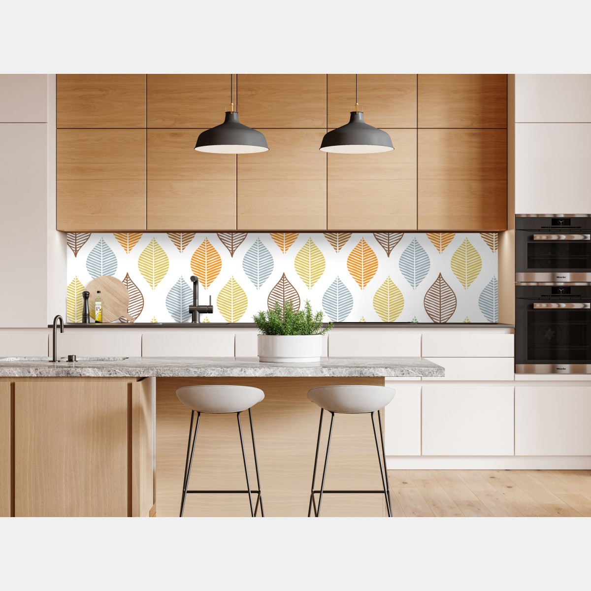 Repositionierbarer Aufkleber pastelliges blättermuster für die wand – Wallnifity® Repositionierbarer Aufkleber pastelliges blättermuster für die wand – Wallnifity®