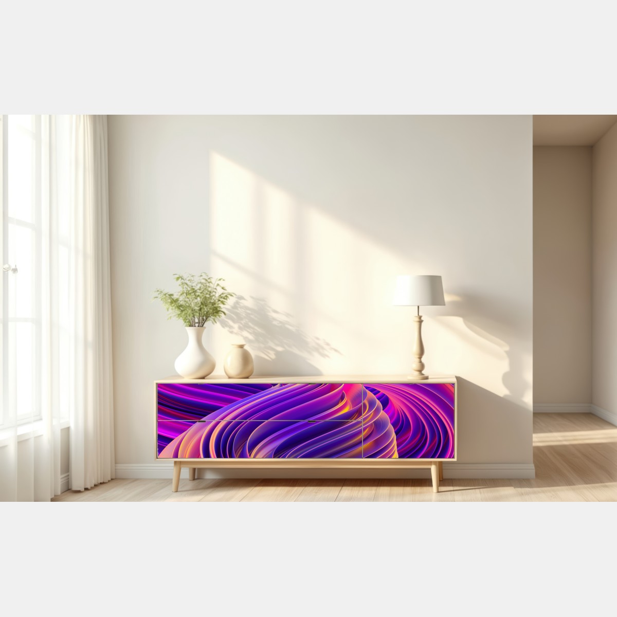 Repositionierbarer Aufkleber leuchtender lila 3d bandwirbel – Wallnifity® Repositionierbarer Aufkleber leuchtender lila 3d bandwirbel – Wallnifity®