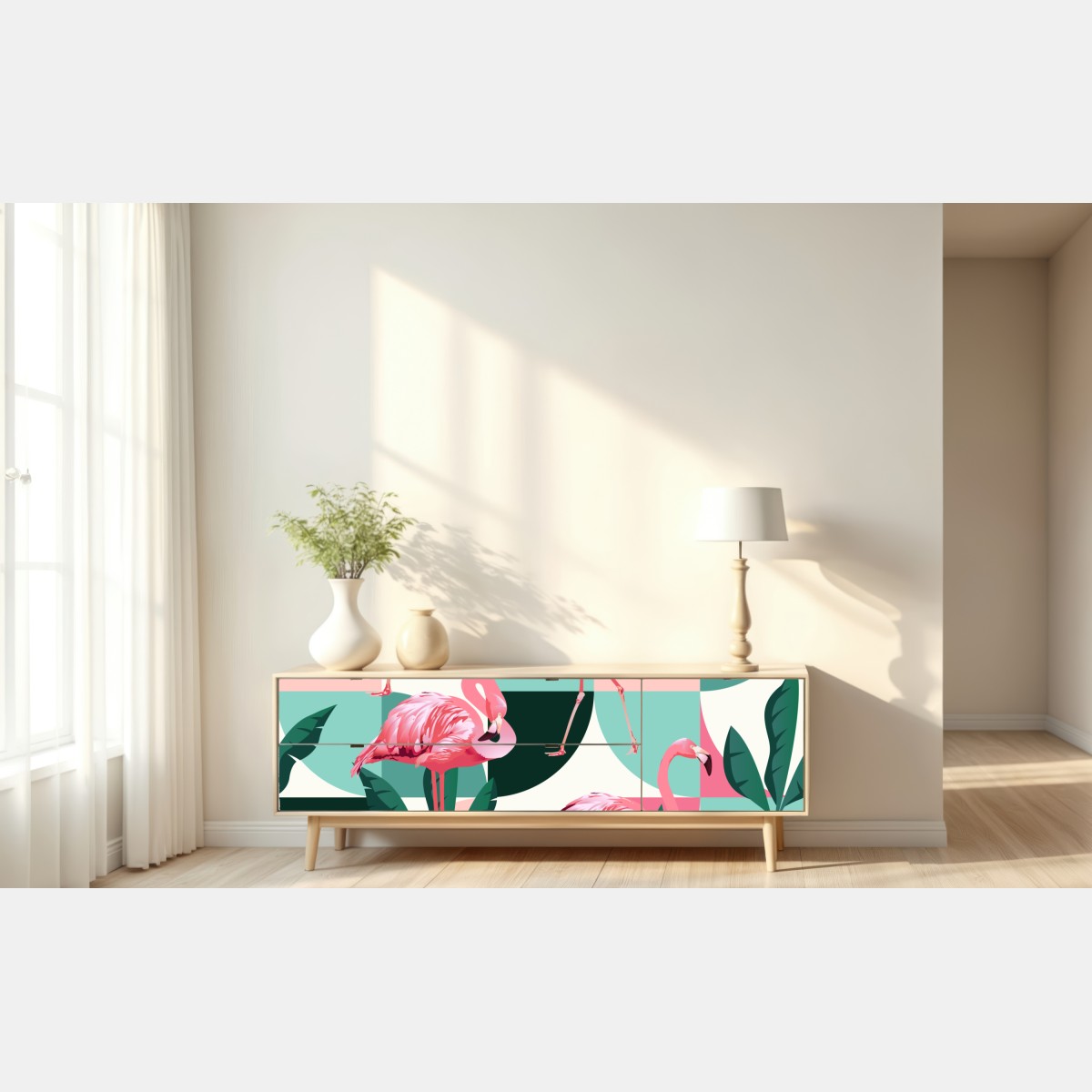 Repositionierbarer Aufkleber verspieltes rosa flamingo-muster – Wallnifity® Repositionierbarer Aufkleber verspieltes rosa flamingo-muster – Wallnifity®