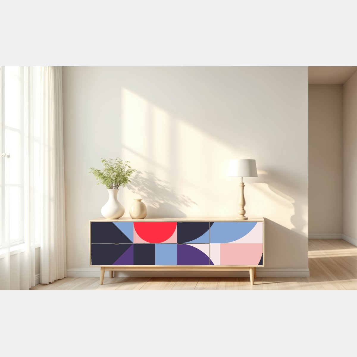 Repositionierbarer Aufkleber geometrische pastellkomposition – Wallnifity® Repositionierbarer Aufkleber geometrische pastellkomposition – Wallnifity®