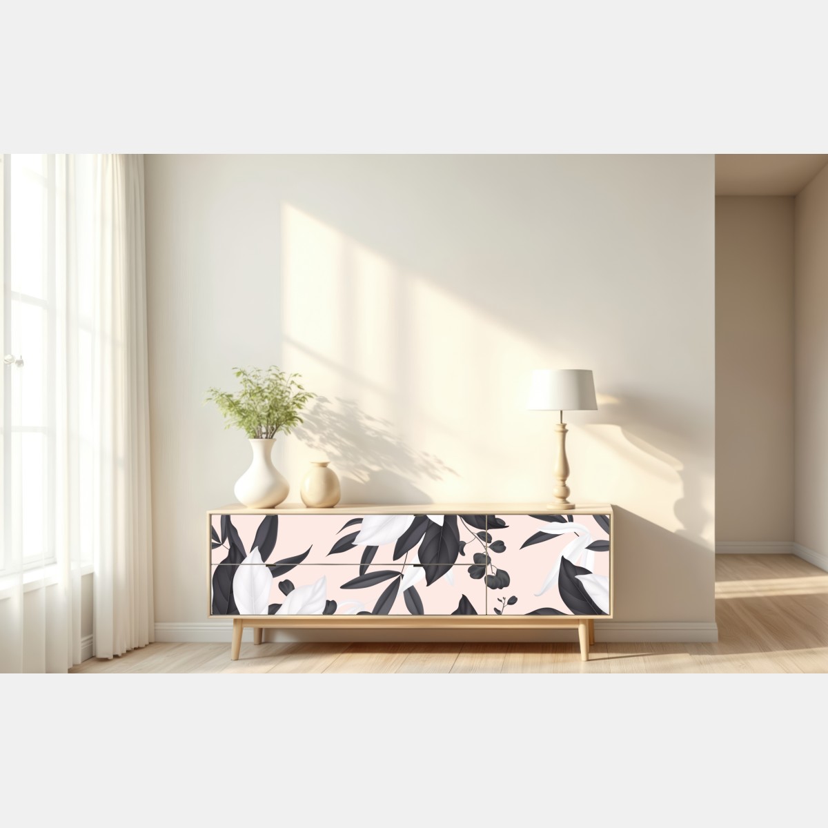 Repositionierbarer Aufkleber zarte pastell botanische blätter – Wallnifity® Repositionierbarer Aufkleber zarte pastell botanische blätter – Wallnifity®