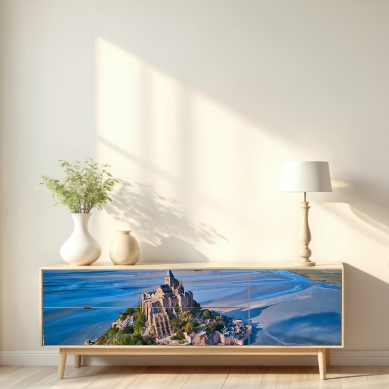 Repositionierbarer Aufkleber Mont Saint-Michel luftaufnahme panorama – Wallnifity® Repositionierbarer Aufkleber Mont Saint-Michel luftaufnahme panorama – Wallnifity®