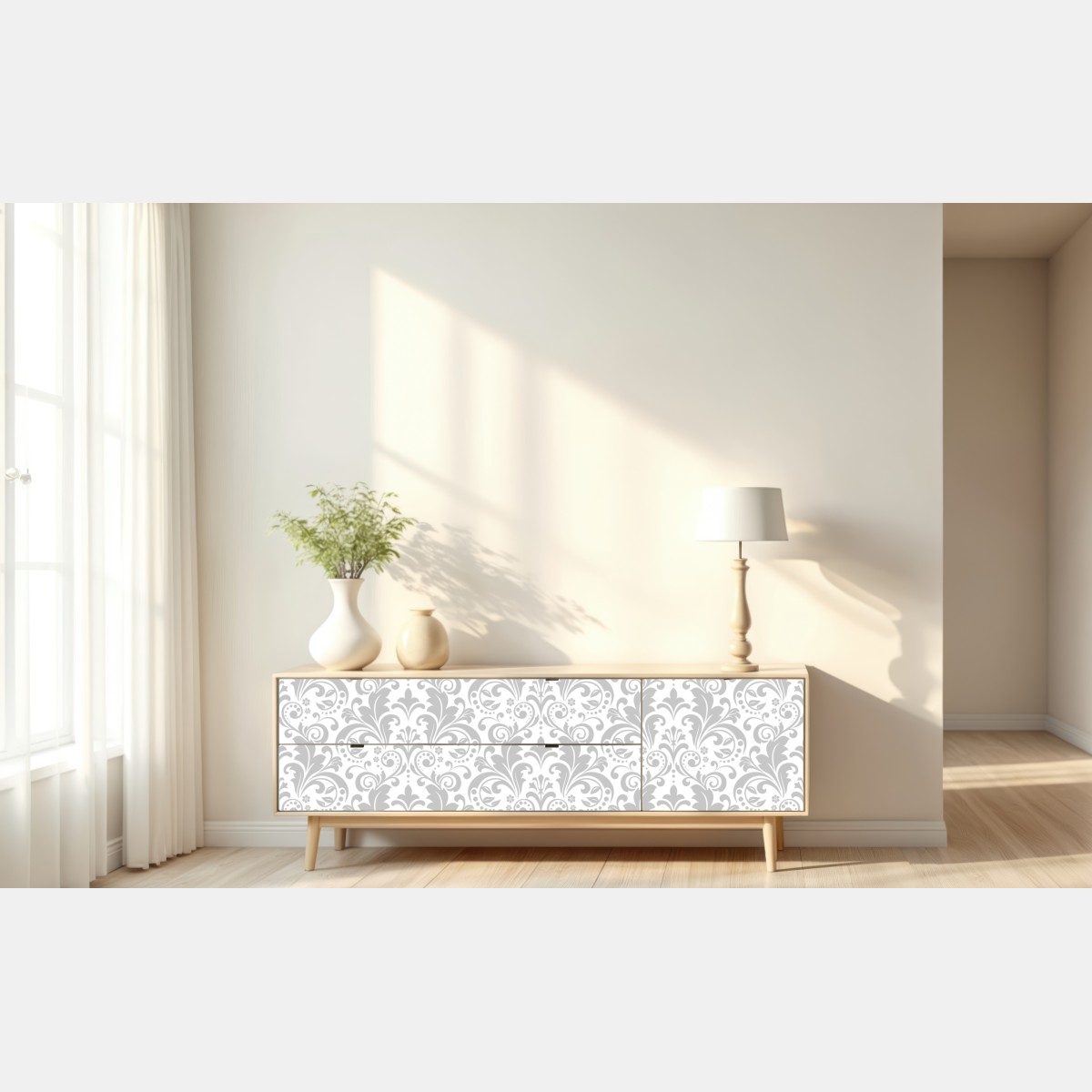Repositionierbarer Aufkleber elegantes graues damastmuster – Wallnifity® Repositionierbarer Aufkleber elegantes graues damastmuster – Wallnifity®