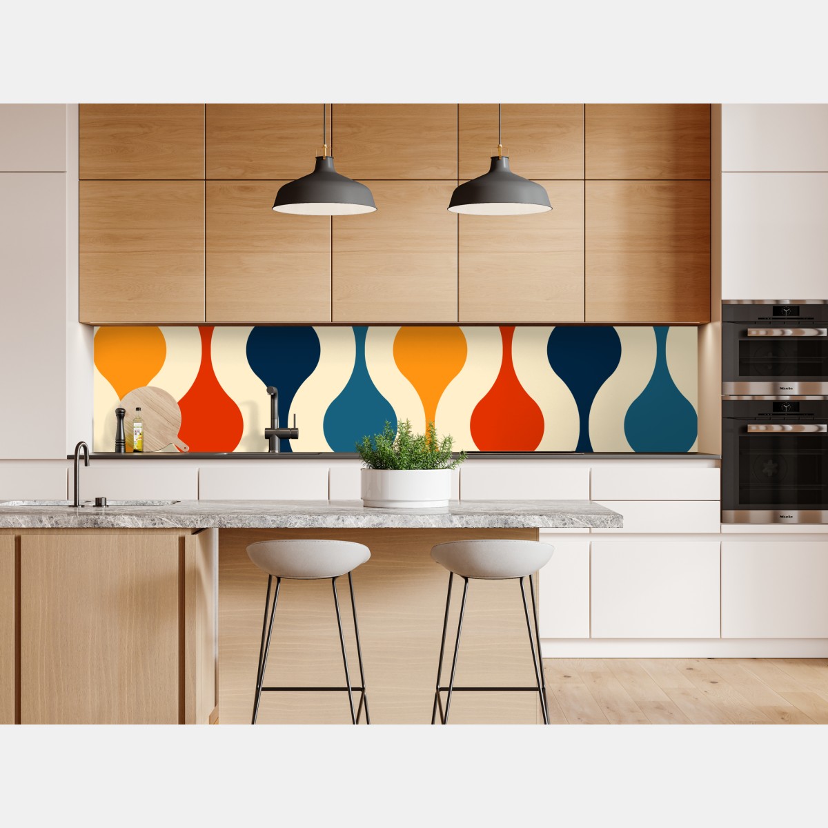 Repositionierbarer Aufkleber retro welliges mid-century muster – Wallnifity® Repositionierbarer Aufkleber retro welliges mid-century muster – Wallnifity®