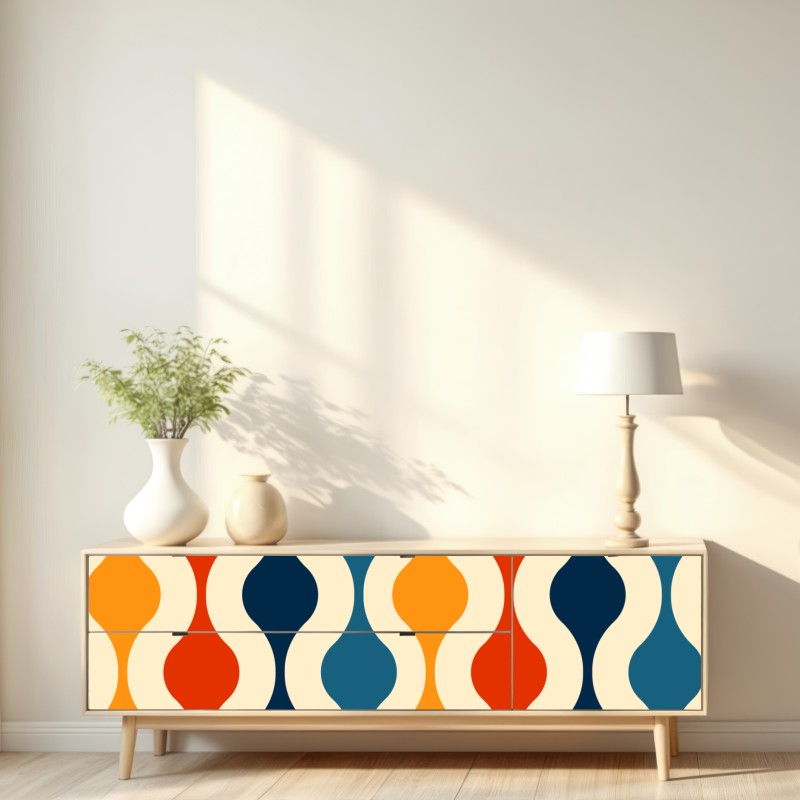 Repositionierbarer Aufkleber retro welliges mid-century muster – Wallnifity® Repositionierbarer Aufkleber retro welliges mid-century muster – Wallnifity®