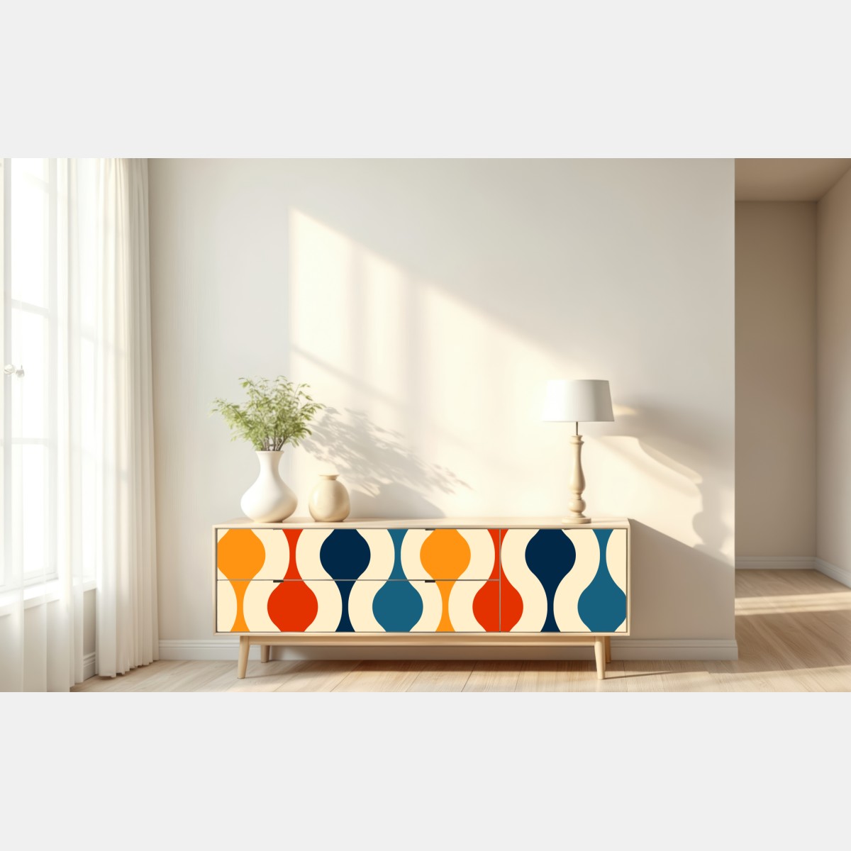Repositionierbarer Aufkleber retro welliges mid-century muster – Wallnifity® Repositionierbarer Aufkleber retro welliges mid-century muster – Wallnifity®