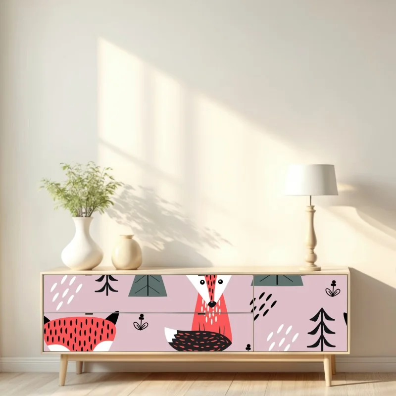 Repositionierbarer Aufkleber verspieltes fuchswaldmuster – Wallnifity® Repositionierbarer Aufkleber verspieltes fuchswaldmuster – Wallnifity®
